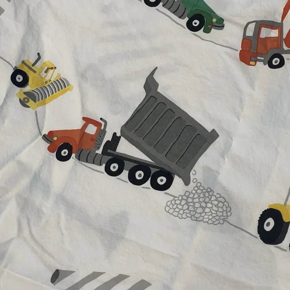 ONE Pottery Barn Kids Construction Truck Twin Flat Sheet Excavators